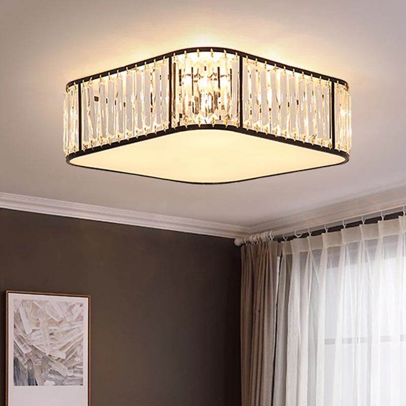 Plafonnier encastré carré contemporain luminaire en cristal à trois prismes pour salon Clearhalo