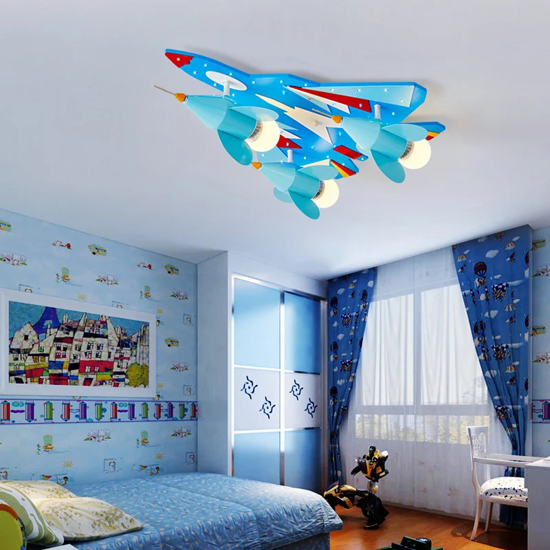 Plafonnier encastré en forme d'avion de chasse, plafonnier créatif en métal bleu pour chambre d'enfant Clearhalo