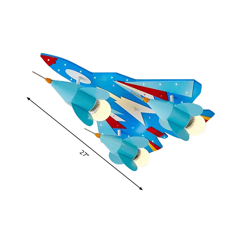 Plafonnier encastré en forme d'avion de chasse, plafonnier créatif en métal bleu pour chambre d'enfant Clearhalo