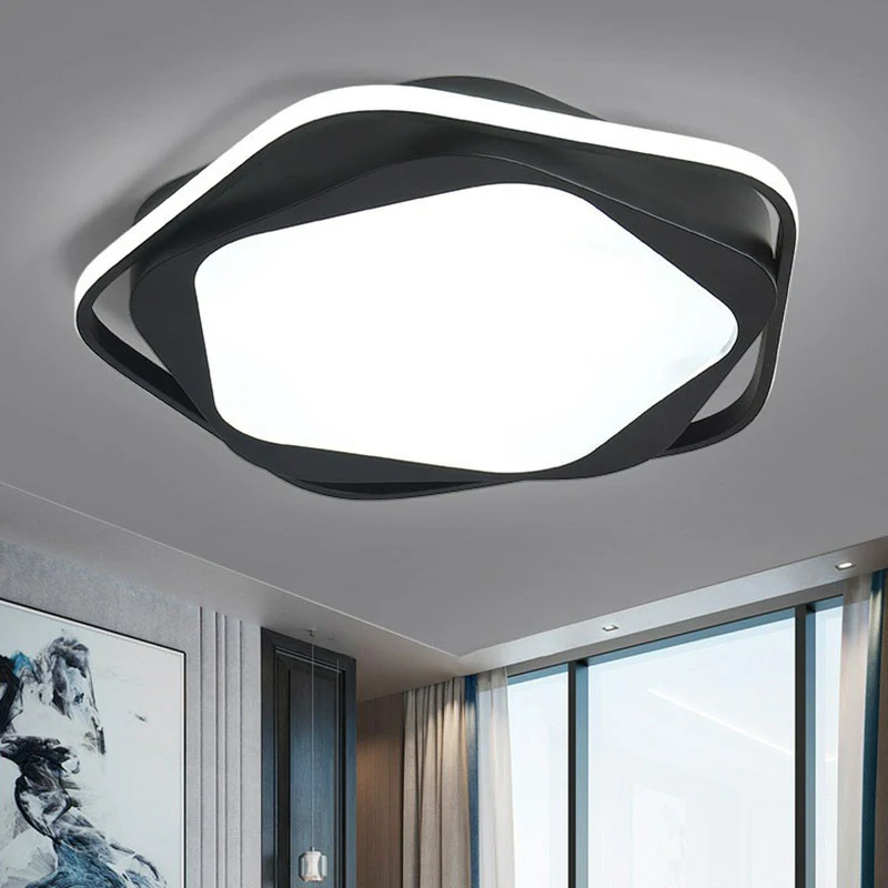 Plafonnier encastré minimaliste à LED Pentagone en métal pour chambre à coucher en noir Clearhalo