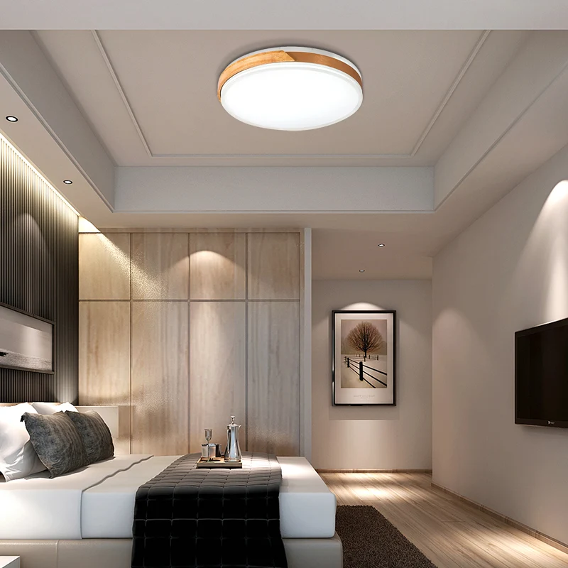 Plafonnier encastré moderne en bois et fer, blanc chaud/blanc, luminaire décoratif d'intérieur, blanc/or Clearhalo