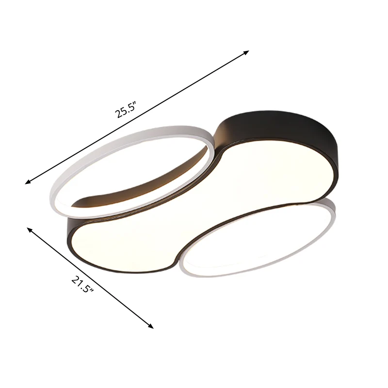 Plafonnier encastré en métal moderne à LED noir et blanc pour salon, 19,5"/25,5" W Clearhalo
