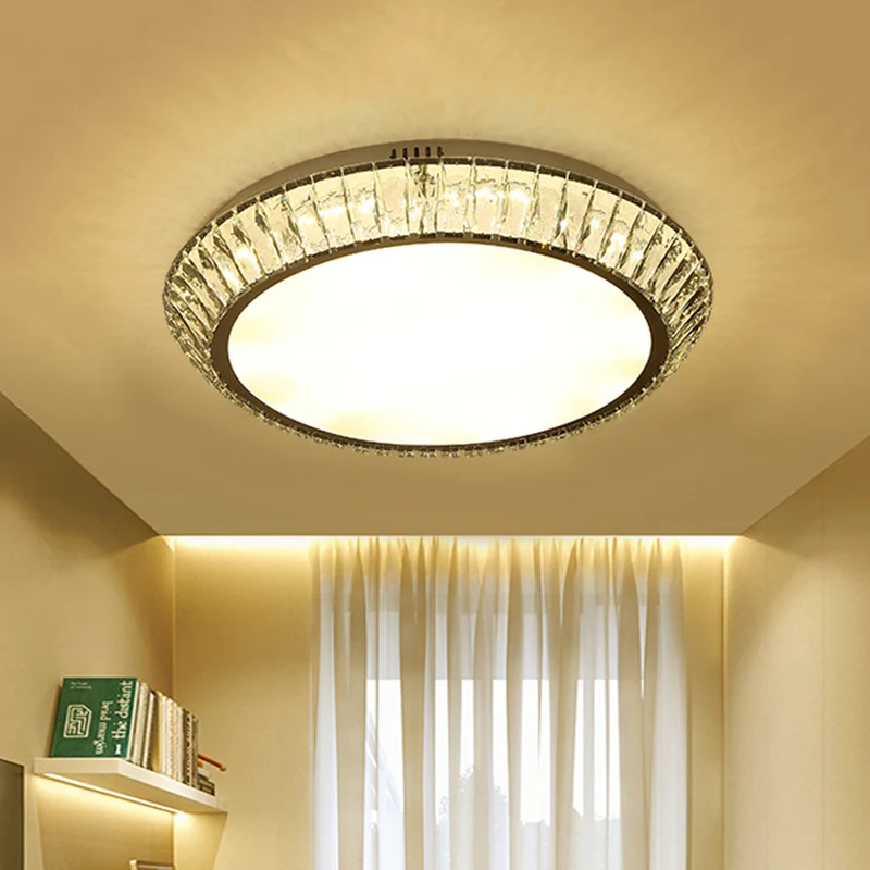 Plafonnier encastré rond à LED en cristal incrusté biseauté, minimaliste, pour salon, 23,5 "/ 31,5" de diamètre, chrome Cl...