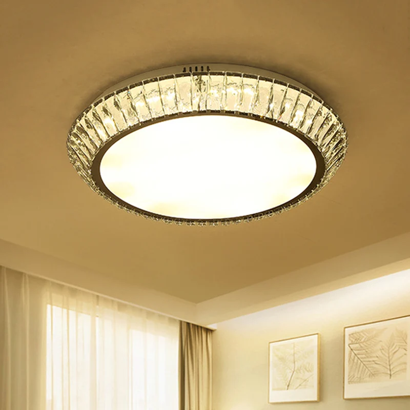 Plafonnier encastré rond à LED en cristal incrusté biseauté, minimaliste, pour salon, 23,5 "/ 31,5" de diamètre, chrome Cl...