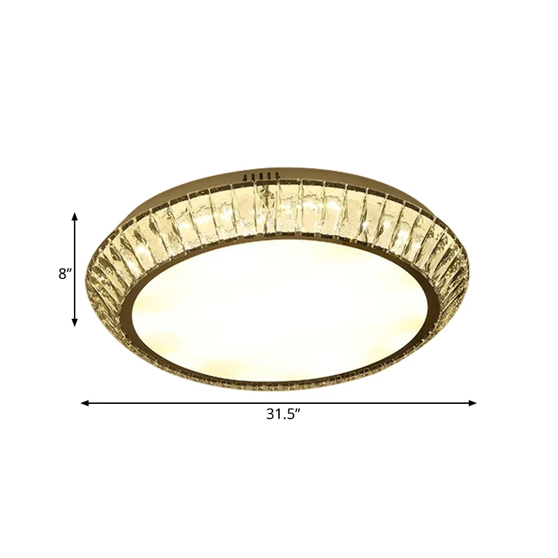 Plafonnier encastré rond à LED en cristal incrusté biseauté, minimaliste, pour salon, 23,5 "/ 31,5" de diamètre, chrome Cl...