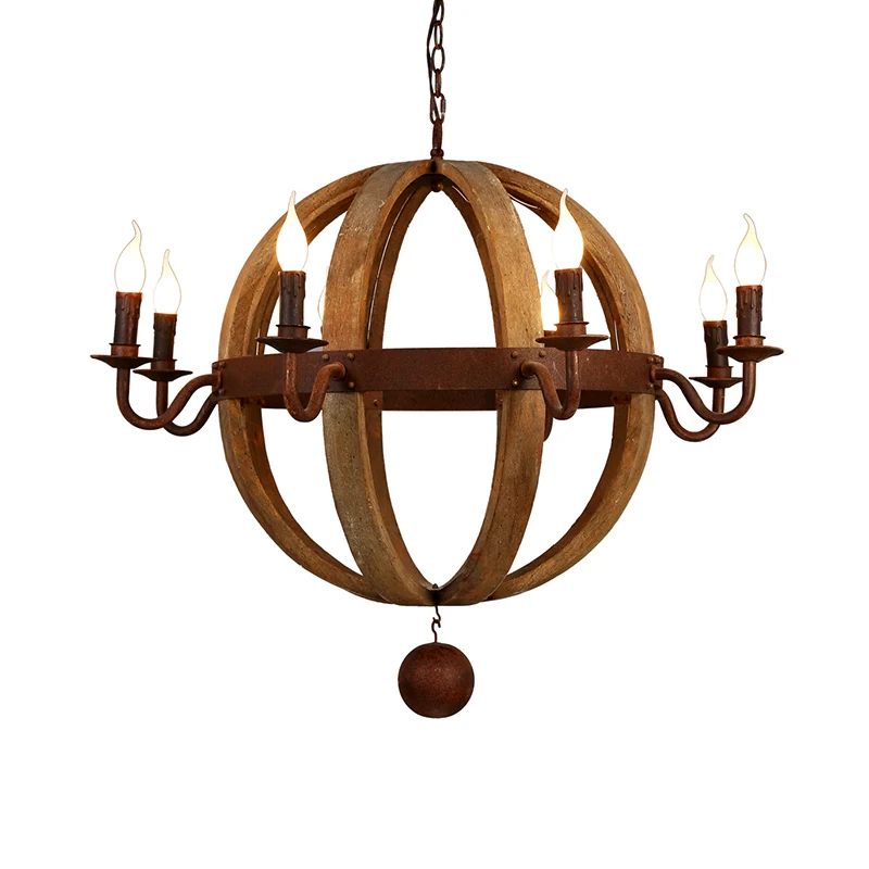Plafonnier Globe en bois, lustre traditionnel à 6/8 ampoules pour salle à manger, marron Clearhalo