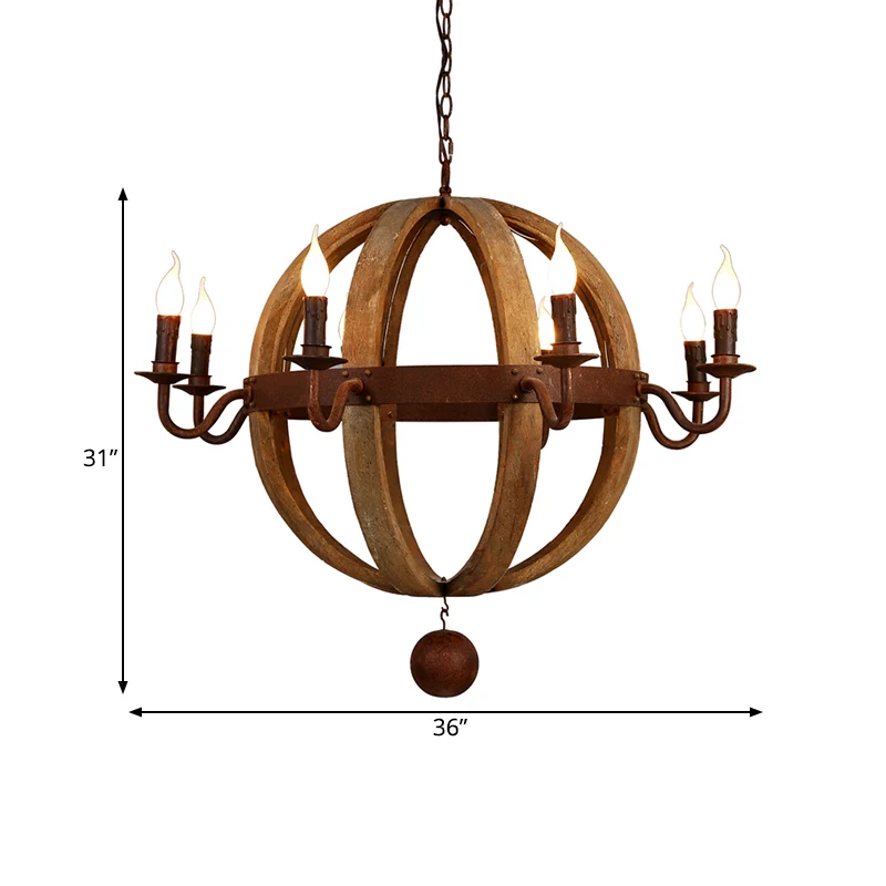 Plafonnier Globe en bois, lustre traditionnel à 6/8 ampoules pour salle à manger, marron Clearhalo