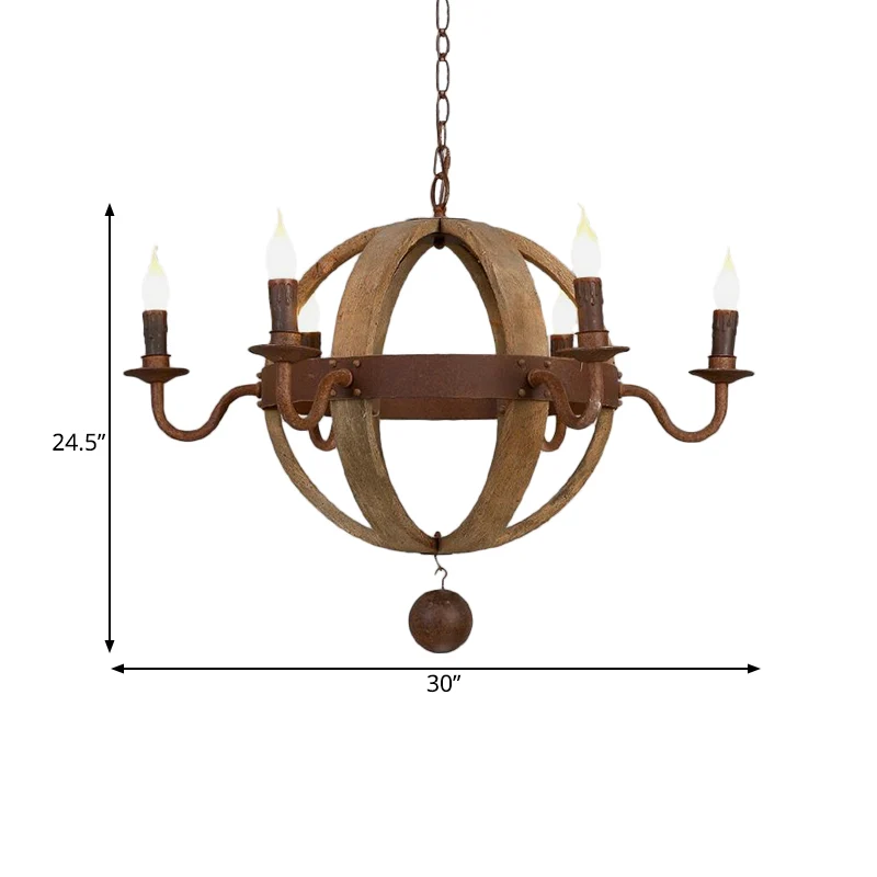 Plafonnier Globe en bois, lustre traditionnel à 6/8 ampoules pour salle à manger, marron Clearhalo