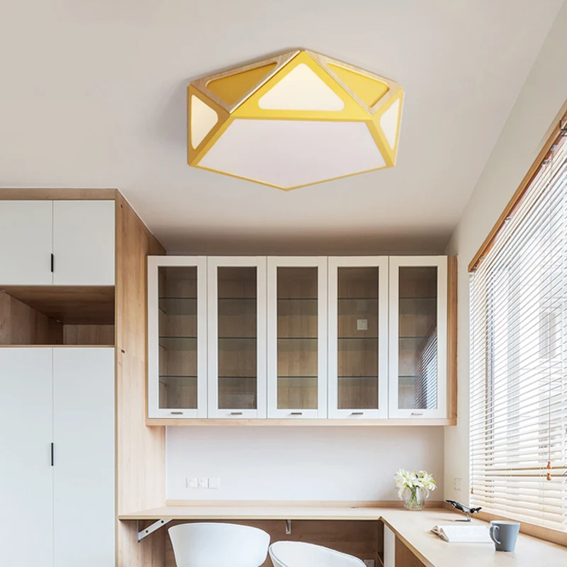 Plafonnier géométrique moderne en acrylique blanc/rose/jaune LED monté au plafond en lumière chaude/blanche, 40,6 cm/49,5...