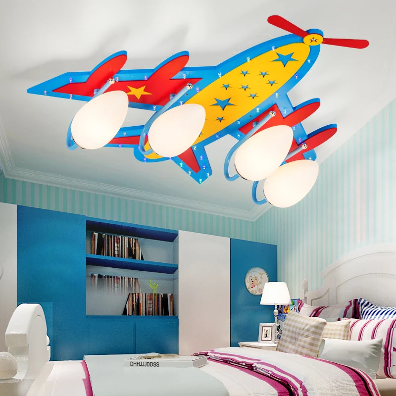 Plafonnier à hélice pour enfants, plafonnier en bois bleu pour salon, chambre de bébé Clearhalo