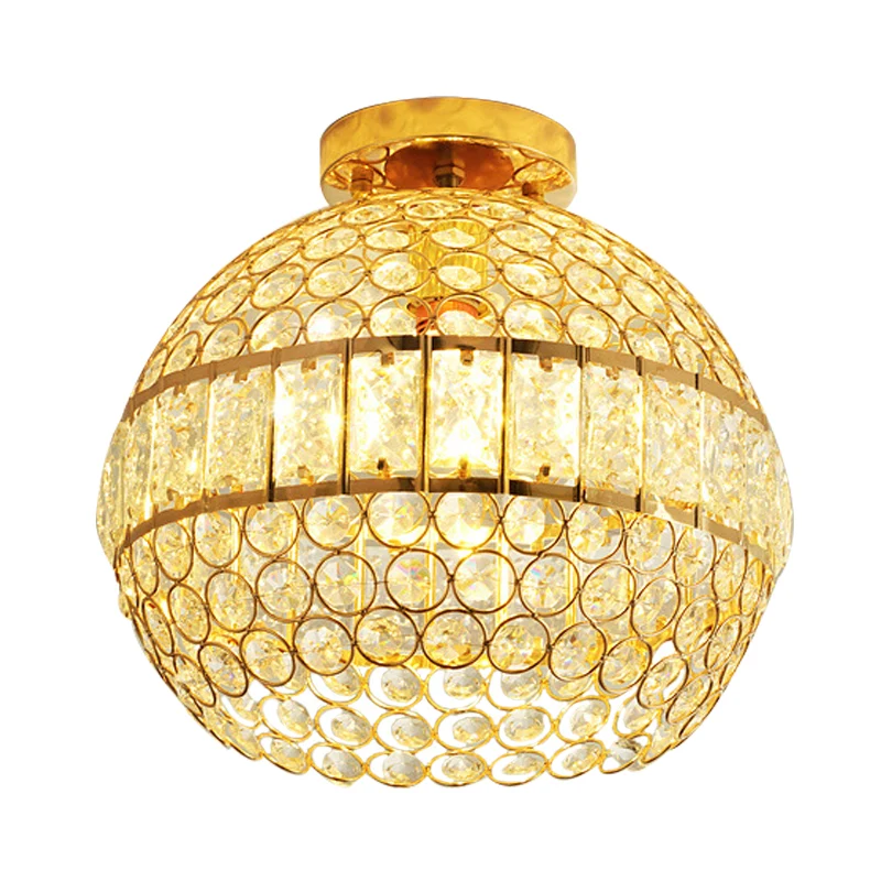 Plafonnier hémisphère en cristal minimaliste à 1 lumière pour salle à manger, éclairage encastré en or Clearhalo