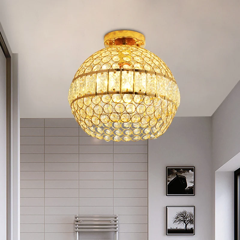 Plafonnier hémisphère en cristal minimaliste à 1 lumière pour salle à manger, éclairage encastré en or Clearhalo