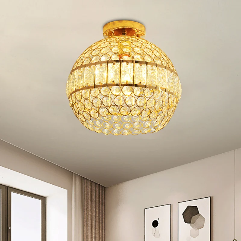 Plafonnier hémisphère en cristal minimaliste à 1 lumière pour salle à manger, éclairage encastré en or Clearhalo