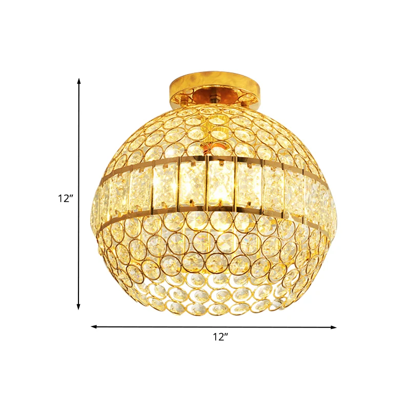 Plafonnier hémisphère en cristal minimaliste à 1 lumière pour salle à manger, éclairage encastré en or Clearhalo
