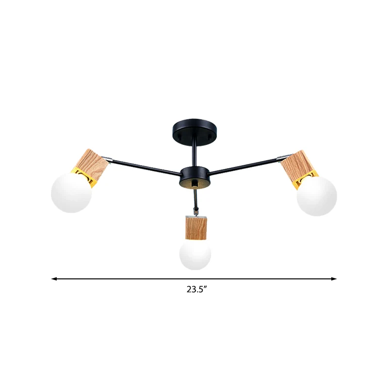 Plafonnier industriel à 3/5 lumières, ampoule ouverte, en métal, semi-encastré, en bois, pour chambre à coucher Clearhalo