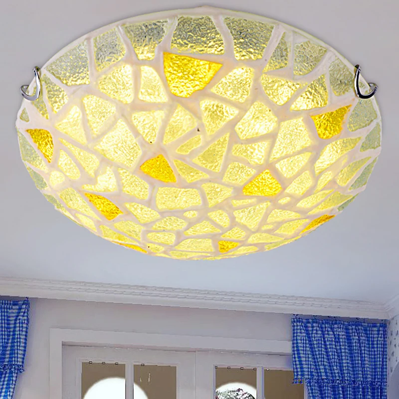 Plafonnier jaune en verre artisanal en forme de dôme, luminaire encastré de Style méditerranéen pour chambre à coucher Cle...