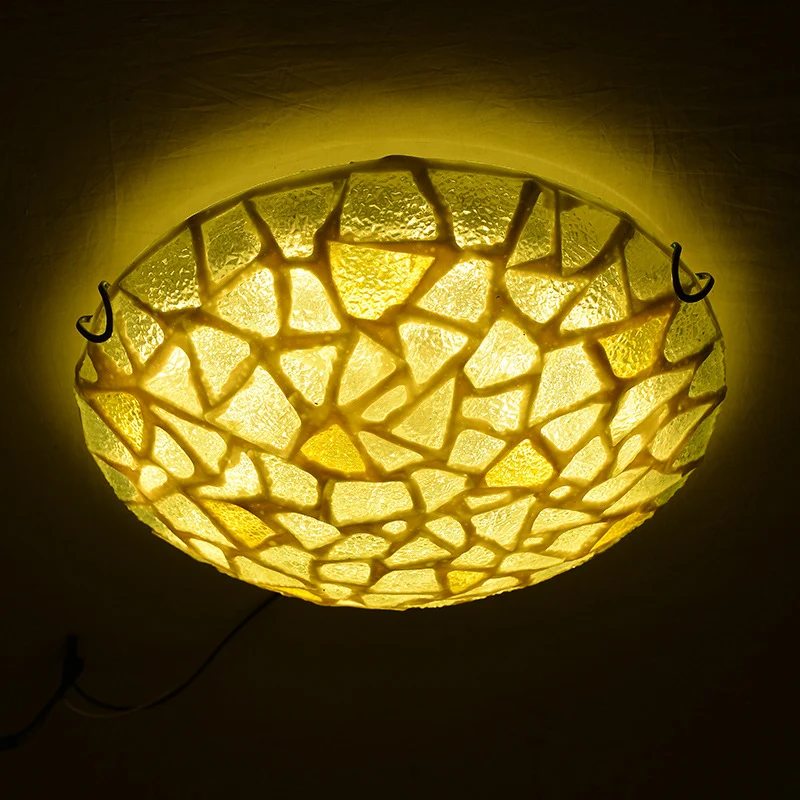 Plafonnier jaune en verre artisanal en forme de dôme, luminaire encastré de Style méditerranéen pour chambre à coucher Cle...