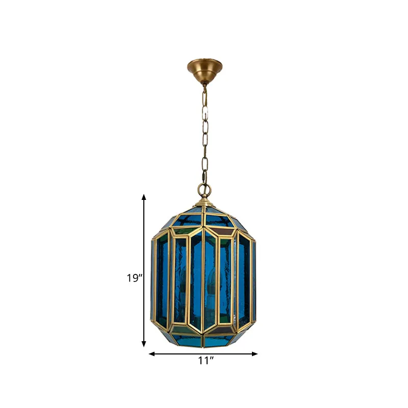 Plafonnier lanterne en verre bleu, luminaire suspendu Vintage à 1 lumière pour chambre à coucher avec fond ouvert Clearhalo