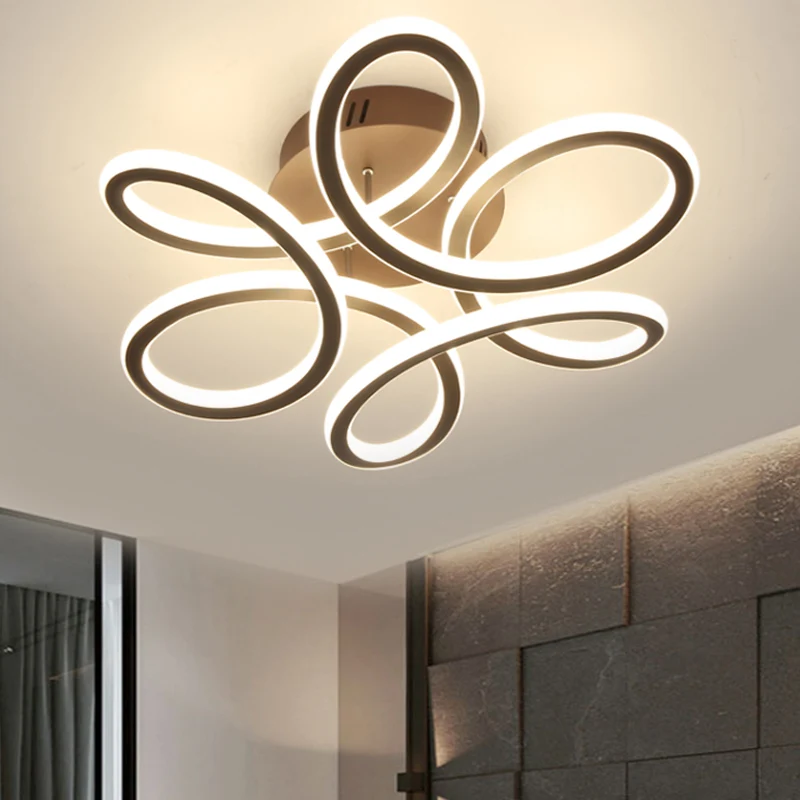 Plafonnier LED en acrylique à floraison moderne, éclairage encastré en or/café pour chambre à coucher, lumière chaude/blan...