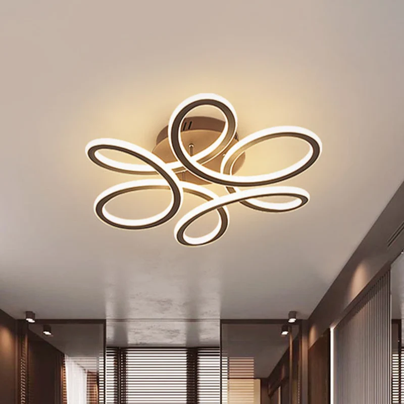 Plafonnier LED en acrylique à floraison moderne, éclairage encastré en or/café pour chambre à coucher, lumière chaude/blan...