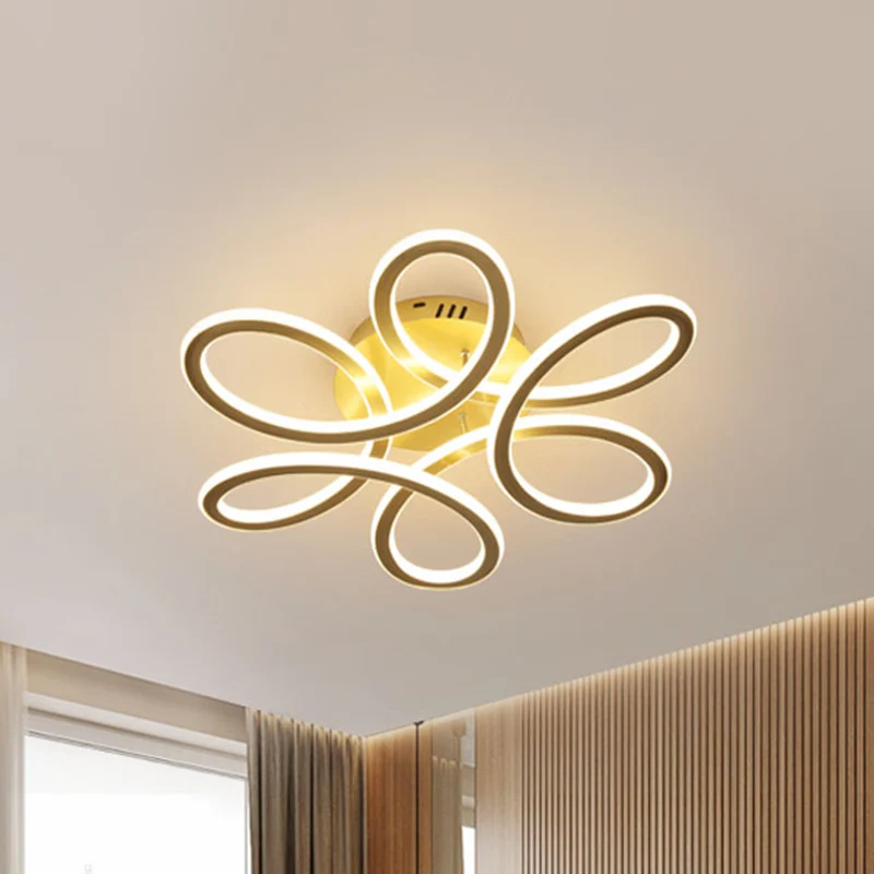 Plafonnier LED en acrylique à floraison moderne, éclairage encastré en or/café pour chambre à coucher, lumière chaude/blan...