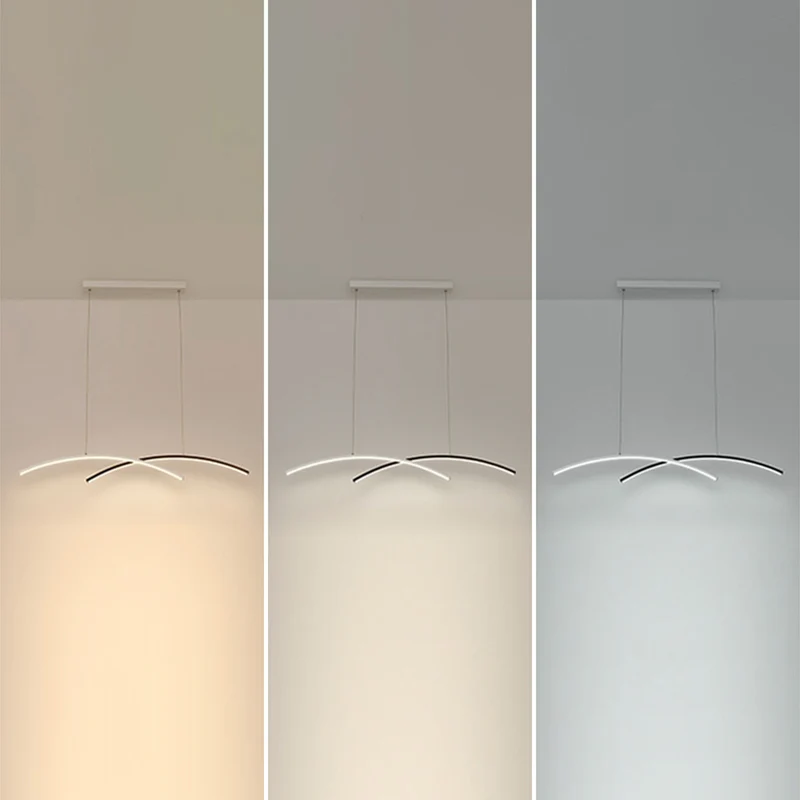 Plafonnier LED en Arc noir et blanc, éclairage d'îlot suspendu en métal, simplicité, pour salon Clearhalo