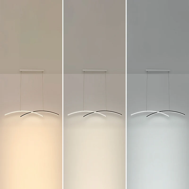 Plafonnier LED en Arc noir et blanc, éclairage d'îlot suspendu en métal, simplicité, pour salon Clearhalo
