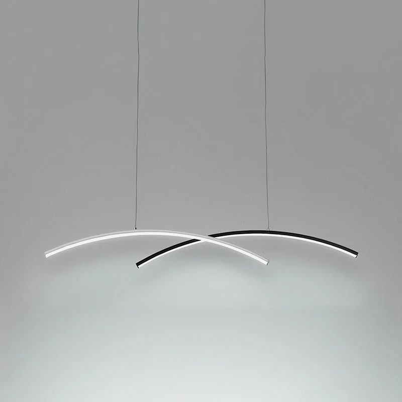 Plafonnier LED en Arc noir et blanc, éclairage d'îlot suspendu en métal, simplicité, pour salon Clearhalo
