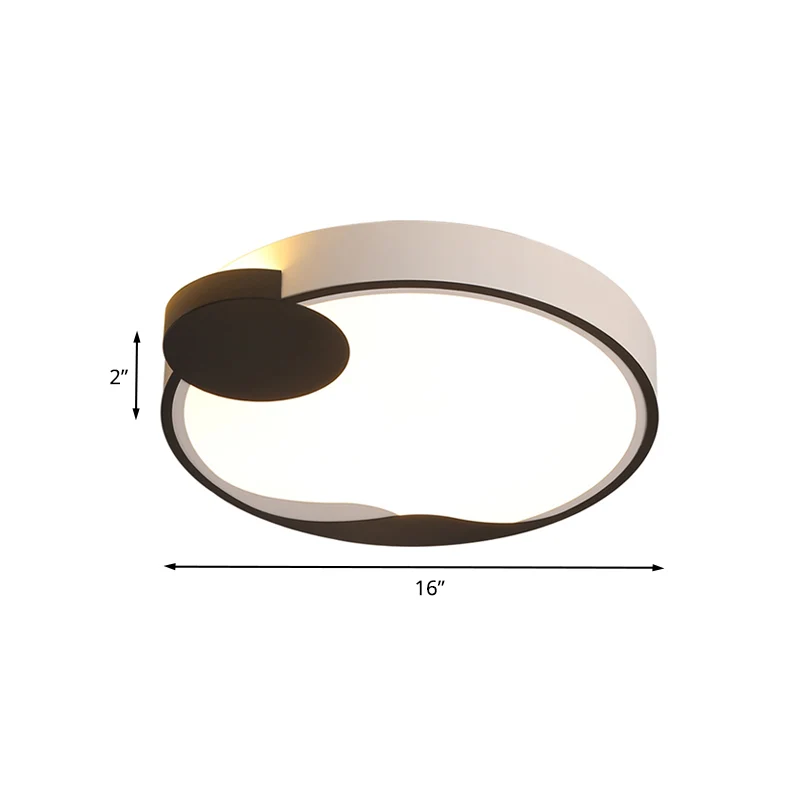 Plafonnier LED blanc et noir en forme de tambour de 16 po/19,5 po de largeur en acrylique modernisme avec lumière blanche/...