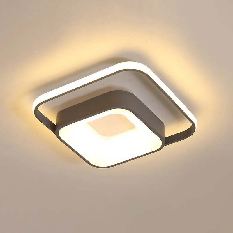 Plafonnier LED carré encastré minimaliste en métal gris/blanc, lumière naturelle/télécommande, gradation continue Clearhalo