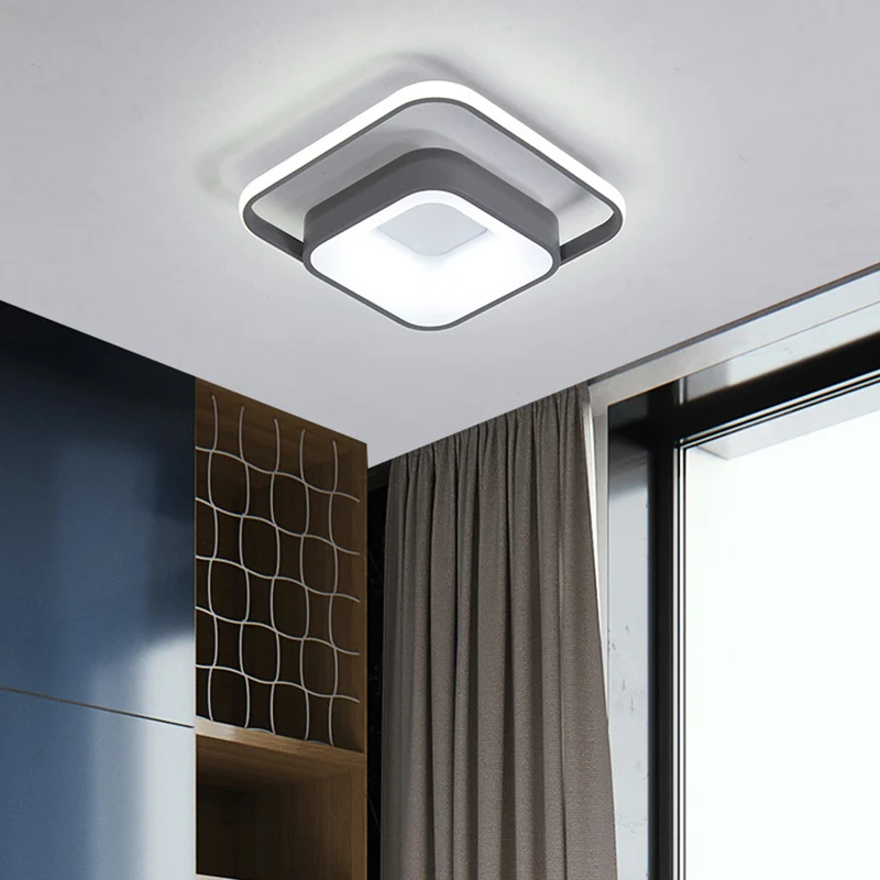 Plafonnier LED carré encastré minimaliste en métal gris/blanc, lumière naturelle/télécommande, gradation continue Clearhalo