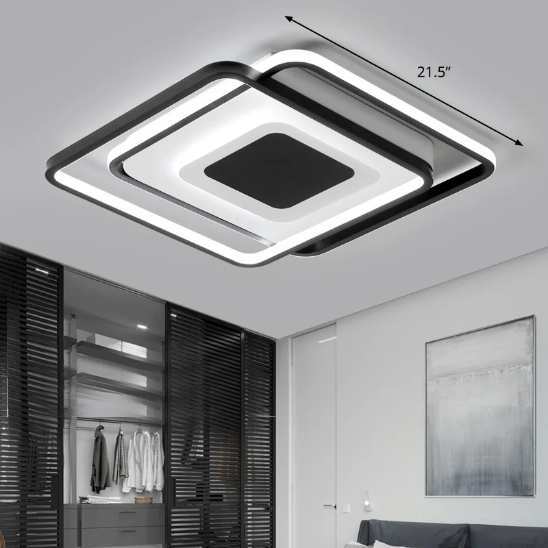 Plafonnier LED carré en métal de style moderne pour chambre à coucher, plafonnier noir Clearhalo