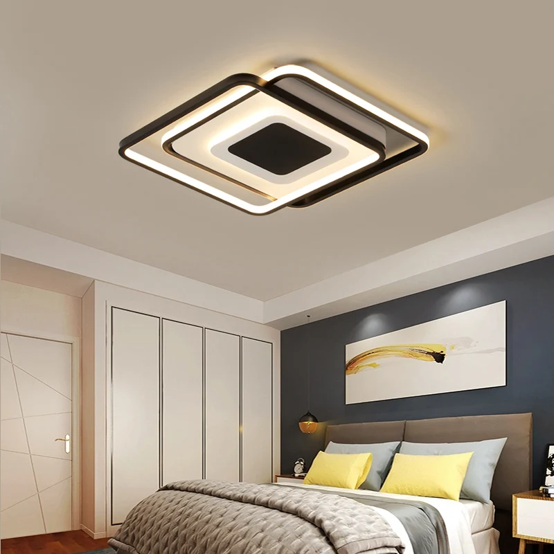 Plafonnier LED carré en métal de style moderne pour chambre à coucher, plafonnier noir Clearhalo