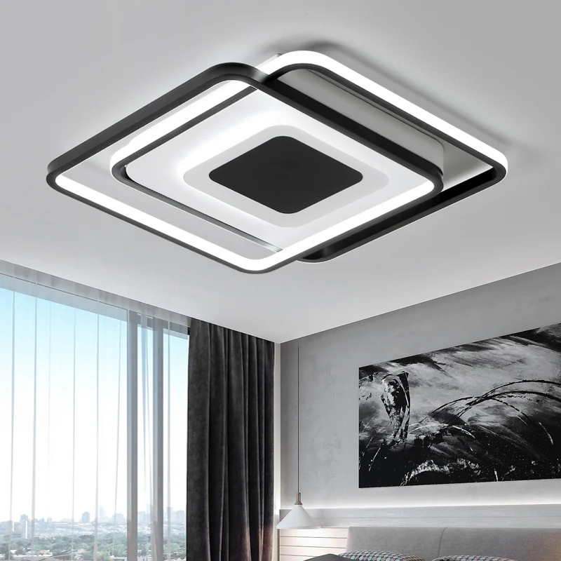 Plafonnier LED carré en métal de style moderne pour chambre à coucher, plafonnier noir Clearhalo