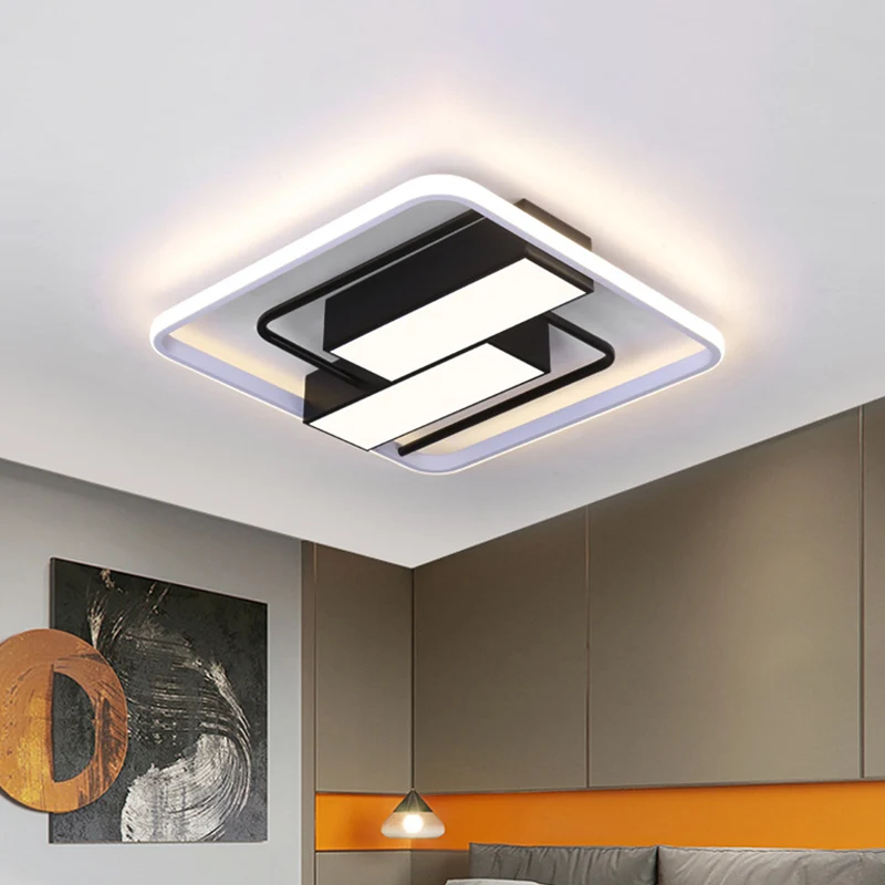 Plafonnier LED carré et rectangulaire en acrylique, moderniste, blanc et noir, 18 "/21,5" W, plafonnier LED en blanc/chaud...