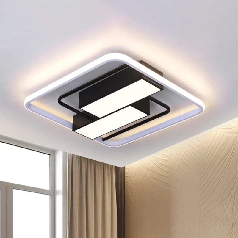 Plafonnier LED carré et rectangulaire en acrylique, moderniste, blanc et noir, 18 "/21,5" W, plafonnier LED en blanc/chaud...