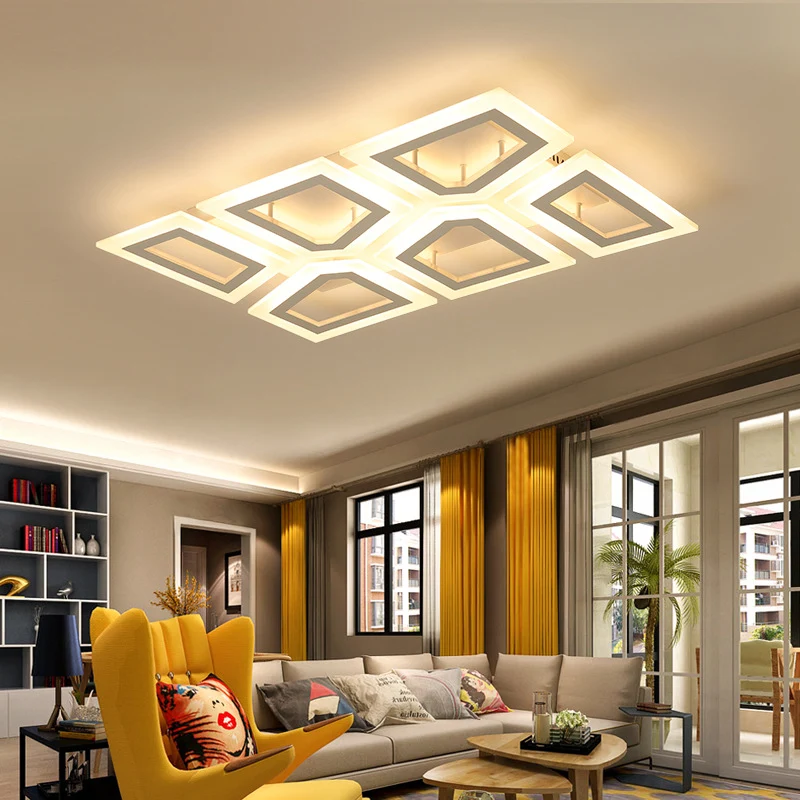 Plafonnier LED carré/rectangulaire à épissure, plafonnier moderne en acrylique pour chambre à coucher, lumière blanche cha...