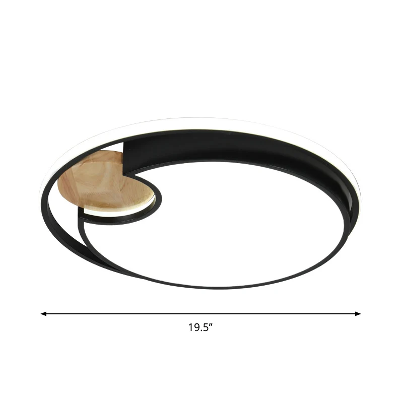 Plafonnier LED circulaire noir, éclairage moderne encastré en acrylique avec coupe circulaire en bois, lumière blanche/3 c...