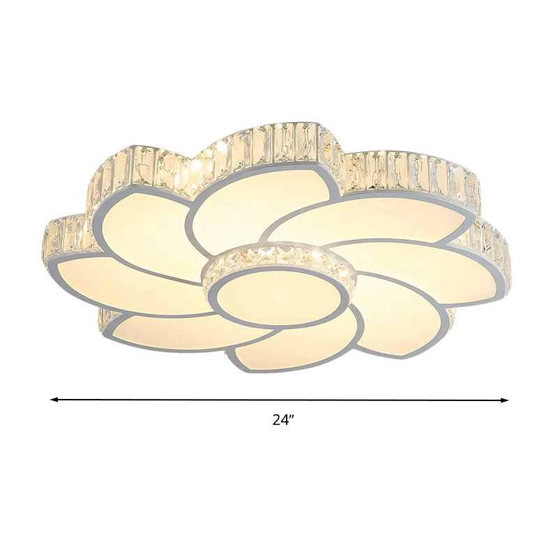 Plafonnier LED à commande intelligente, 18/24 pouces de large, plafonnier moderne en cristal floral, lumière chaude/blanch...