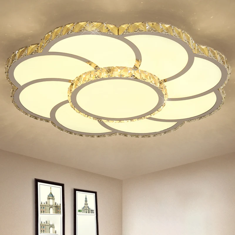 Plafonnier LED à commande intelligente, 18/24 pouces de large, plafonnier moderne en cristal floral, lumière chaude/blanch...