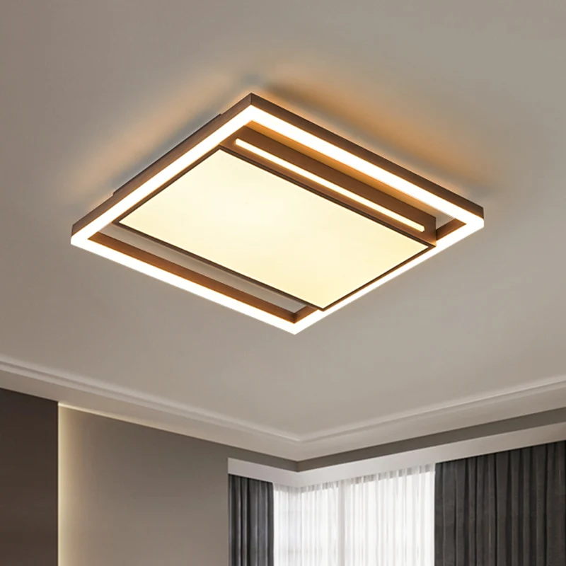 Plafonnier LED contemporain avec abat-jour en acrylique, luminaire carré marron, lumière chaude/blanche Clearhalo