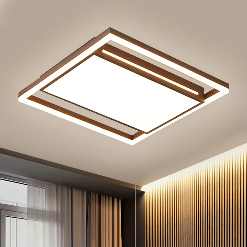 Plafonnier LED contemporain avec abat-jour en acrylique, luminaire carré marron, lumière chaude/blanche Clearhalo