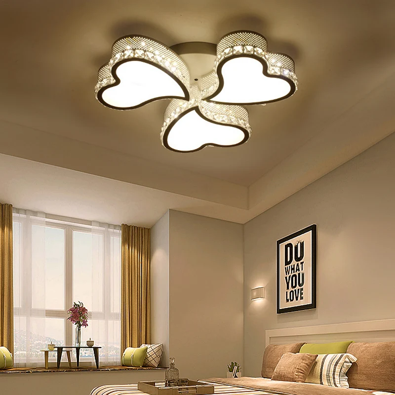 Plafonnier LED contemporain en forme de cœur en acrylique, 3/4/6 lumières, avec goutte de cristal, lumière chaude/blanche...