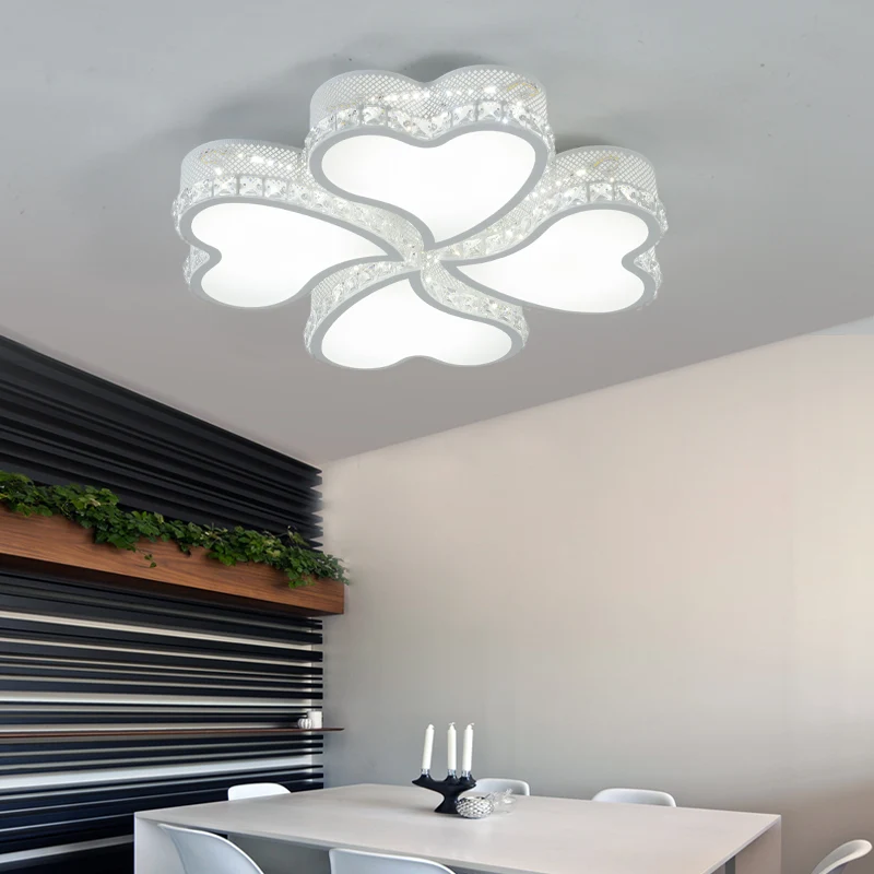 Plafonnier LED contemporain en forme de cœur en acrylique, 3/4/6 lumières, avec goutte de cristal, lumière chaude/blanche...