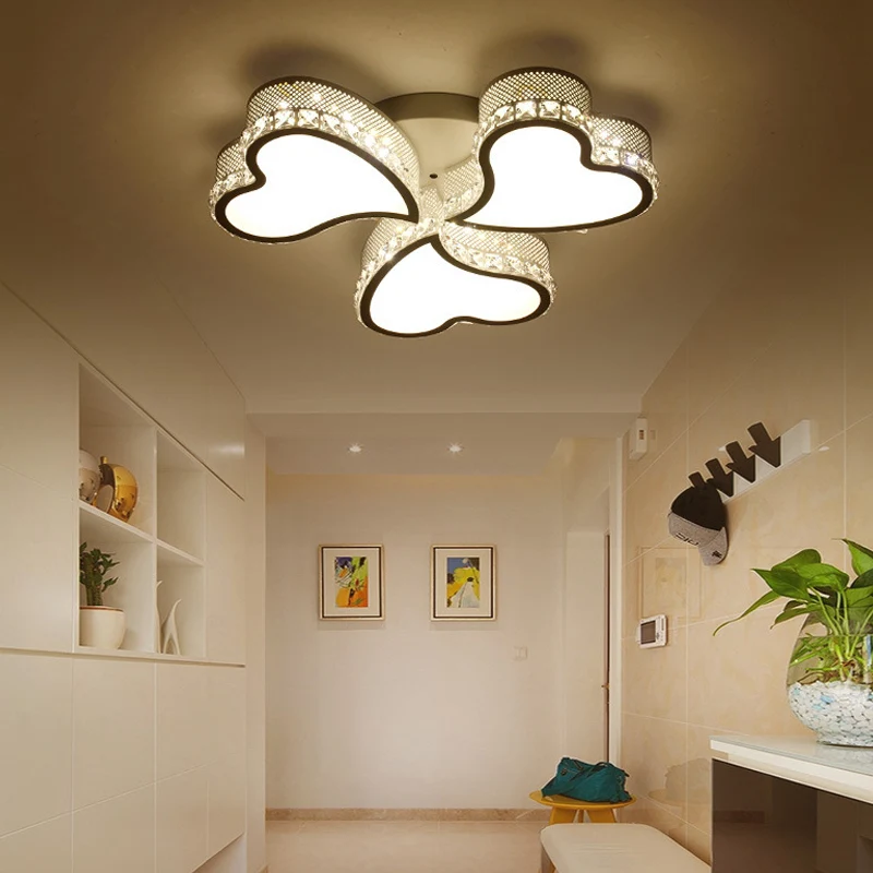 Plafonnier LED contemporain en forme de cœur en acrylique, 3/4/6 lumières, avec goutte de cristal, lumière chaude/blanche...