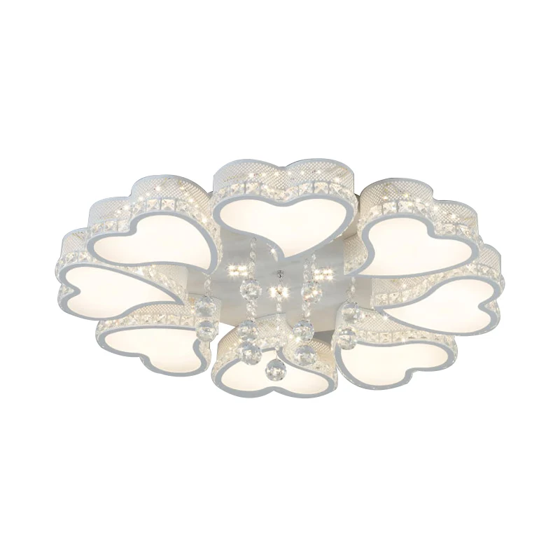 Plafonnier LED contemporain en forme de cœur en acrylique, 3/4/6 lumières, avec goutte de cristal, lumière chaude/blanche...