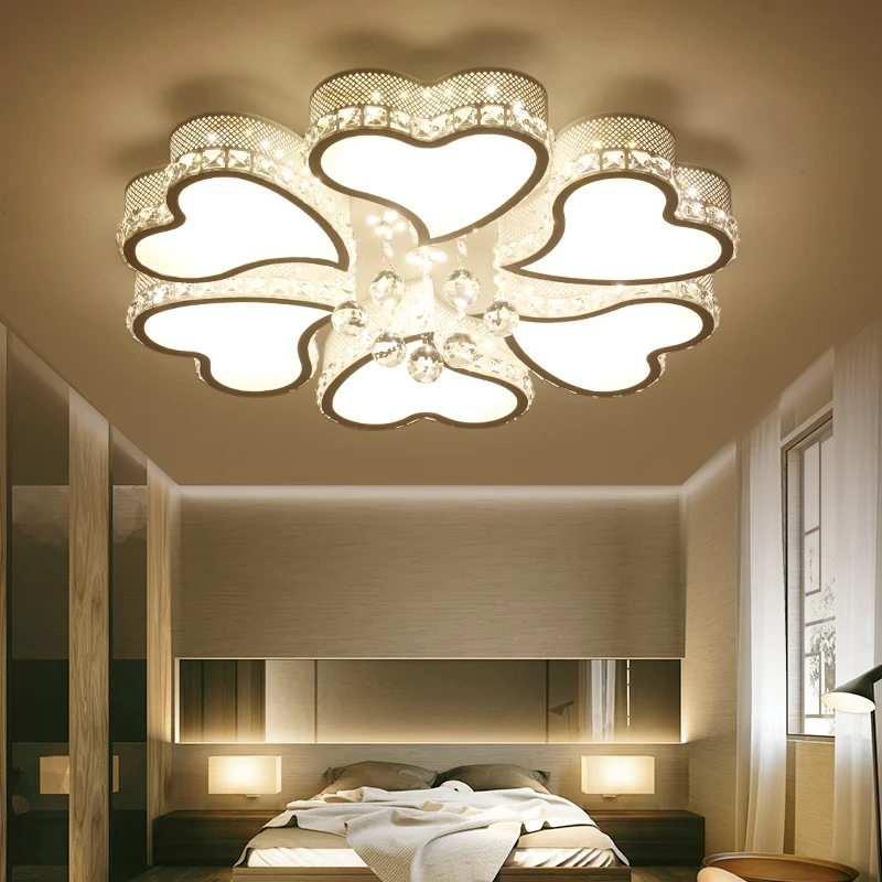 Plafonnier LED contemporain en forme de cœur en acrylique, 3/4/6 lumières, avec goutte de cristal, lumière chaude/blanche...