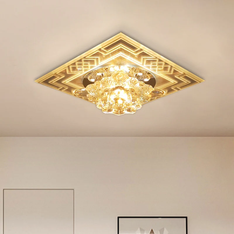 Plafonnier LED au design floral, minimaliste, en cristal clair, pour balcon, proche du plafond Clearhalo