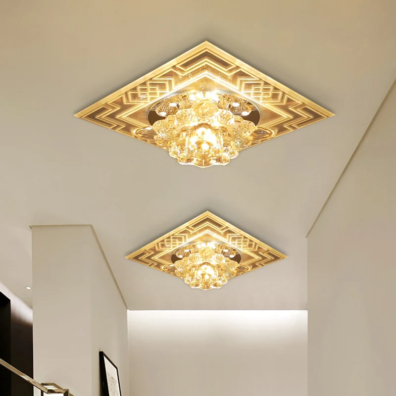 Plafonnier LED au design floral, minimaliste, en cristal clair, pour balcon, proche du plafond Clearhalo