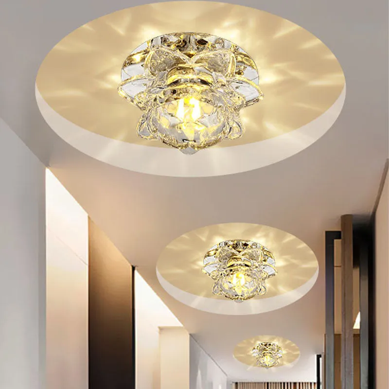 Plafonnier LED encastré à fleurs minimales, montage encastré en cristal transparent pour porche, lumière chaude/blanche/mu...